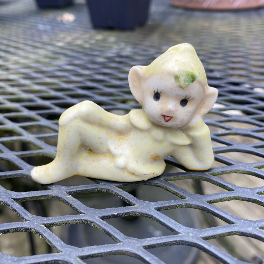 Rare 1950s Vintage Small Ceramic Yellow Japanese Pixie (2.25X2)